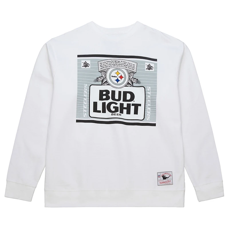 Men's Mitchell & Ness x Bud Light White Pittsburgh Steelers The Crest Pullover Sweatshirt