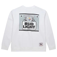 Men's Mitchell & Ness x Bud Light White Pittsburgh Steelers The Crest Pullover Sweatshirt