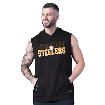 Men's MSX by Michael Strahan Black Pittsburgh Steelers Tri-Blend Rebound Sleeveless Hoodie