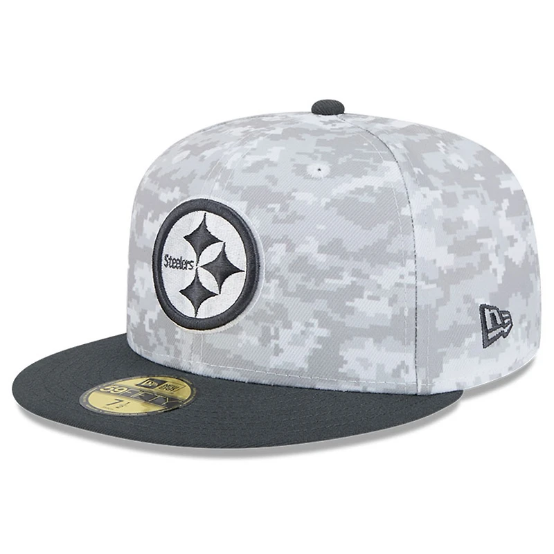 Men's New Era Arctic Camo/Graphite Pittsburgh Steelers 2024 Salute To Service 59FIFTY Fitted Hat