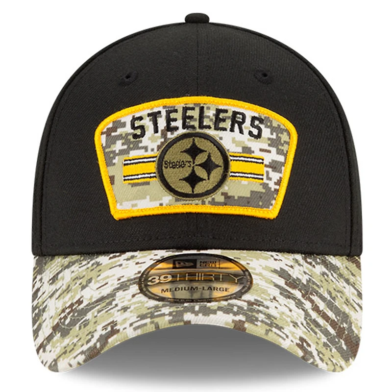 Casquette flex 39THIRTY pour homme New Era Pittsburgh Steelers 2021 Salute To Service, noir/camouflage
