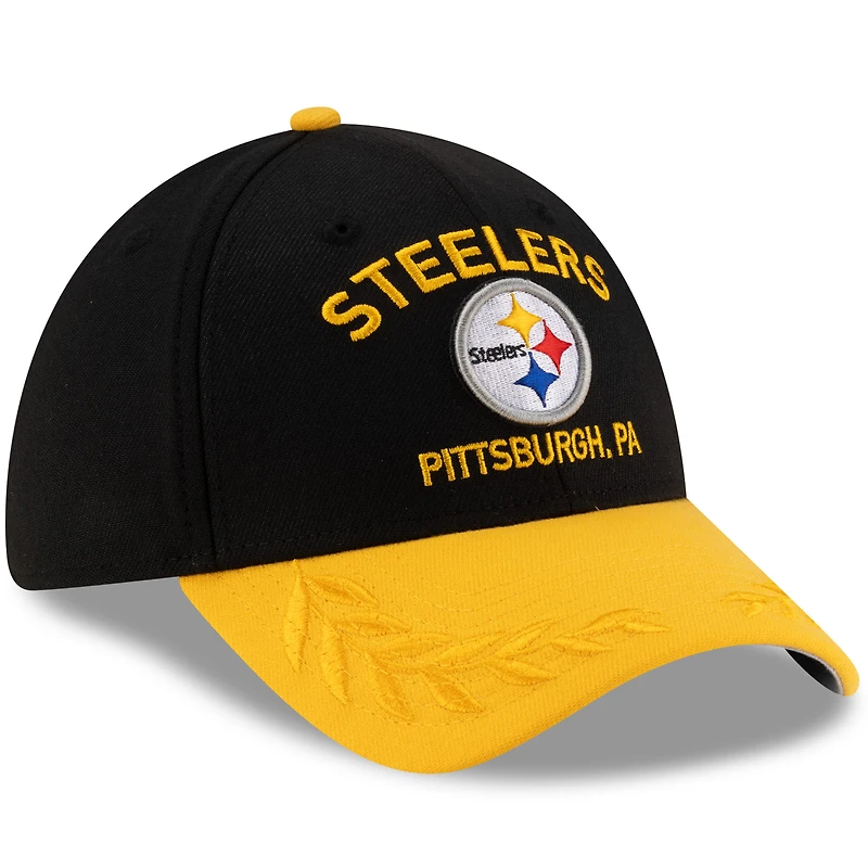 Casquette New Era 39THIRTY Flex noire/dorée pour homme des Pittsburgh Steelers, draft NFL 2025