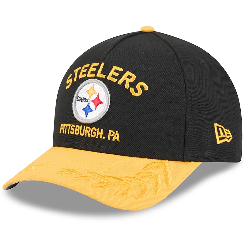 Men's New Era Black/Gold Pittsburgh Steelers 2025 NFL Draft 9FORTY M-Crown A-Frame Adjustable Hat