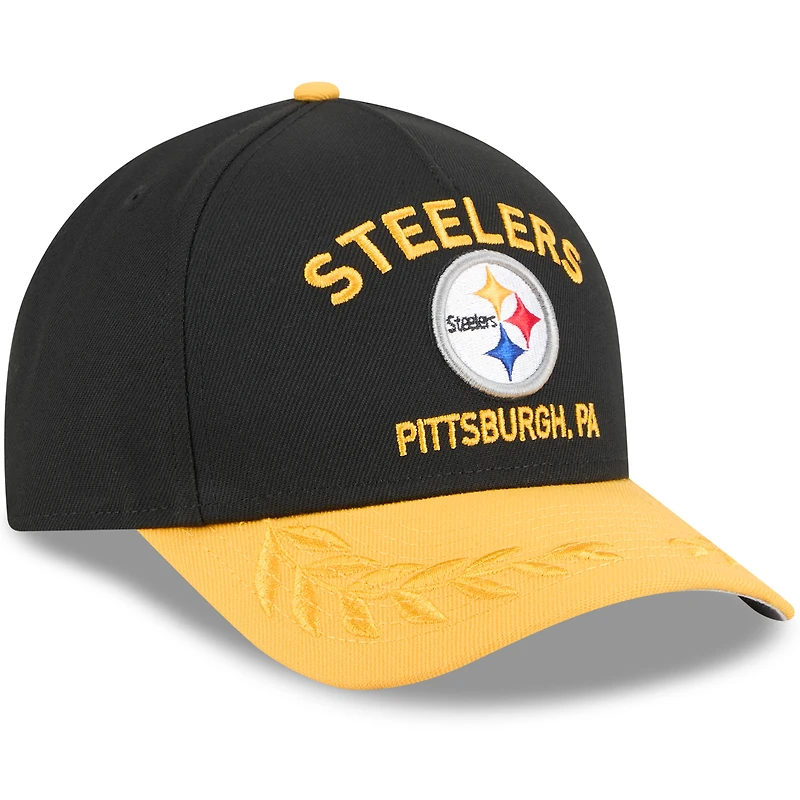 Men's New Era Black/Gold Pittsburgh Steelers 2025 NFL Draft 9FORTY M-Crown A-Frame Adjustable Hat