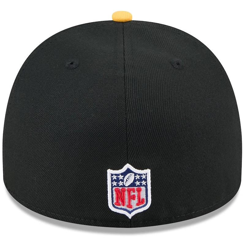 Casquette ajustée New Era 59FIFTY noire/dorée pour homme, modèle A-Frame, repêchage NFL 2025 des Pittsburgh Steelers, sur scène