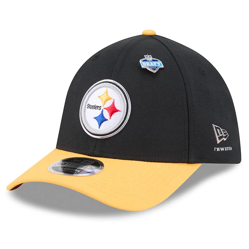 Men's New Era Black/Gold Pittsburgh Steelers 2026 NFL Draft 39THIRTY M-Crown Flex Hat