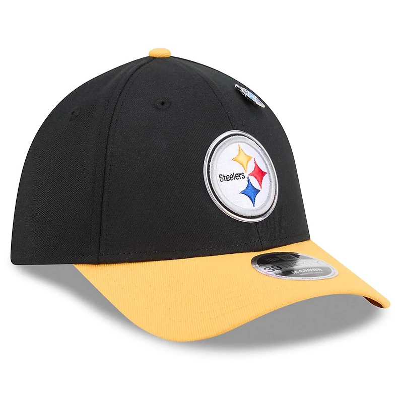Casquette New Era Flex noire et or Pittsburgh Steelers 2026 NFL Draft 39THIRTY M-Crown pour homme