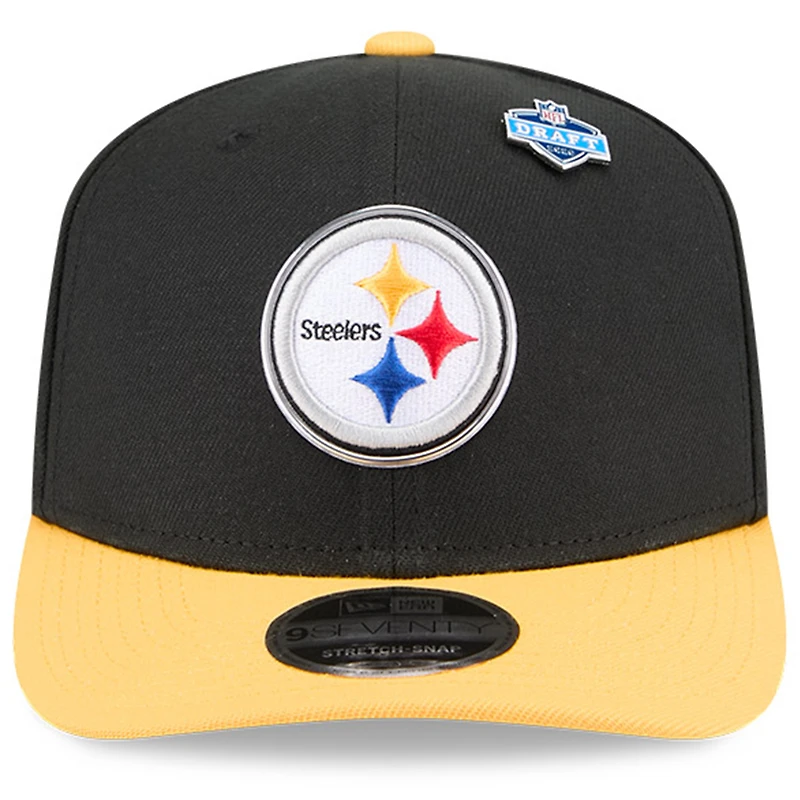 Casquette ajustable New Era noire et or Pittsburgh Steelers 2026 NFL Draft 9SEVENTY pour homme