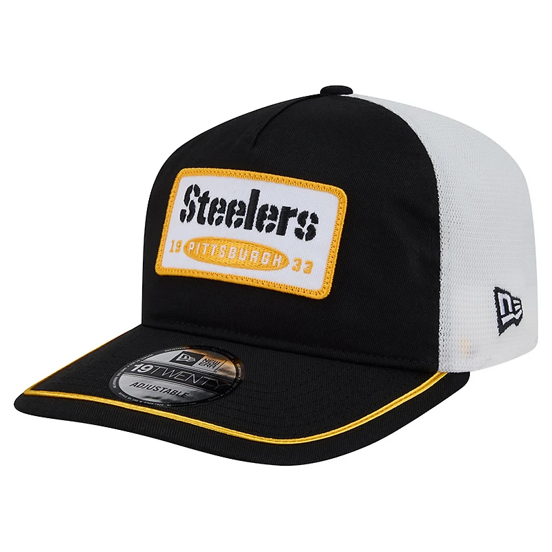 Men's New Era Black/White Pittsburgh Steelers Patch 19TWENTY Adjustable Hat