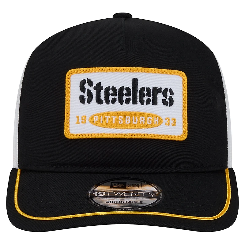 Men's New Era Black/White Pittsburgh Steelers Patch 19TWENTY Adjustable Hat