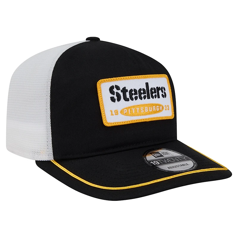 Men's New Era Black/White Pittsburgh Steelers Patch 19TWENTY Adjustable Hat