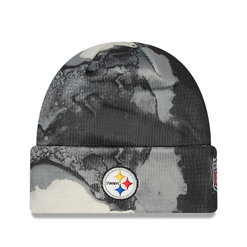 New Era Pittsburgh Steelers 2022 Sideline pour homme - Noir - Bonnet en tricot à revers teint à l'encre