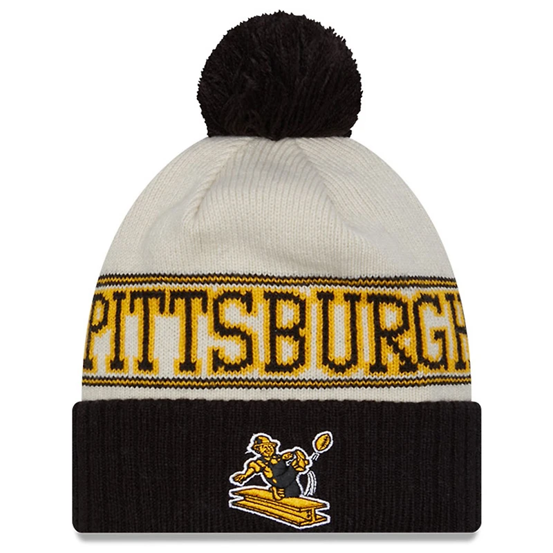 Men's New Era  Black Pittsburgh Steelers 2023 Sideline Historic Pom Cuffed Knit Hat