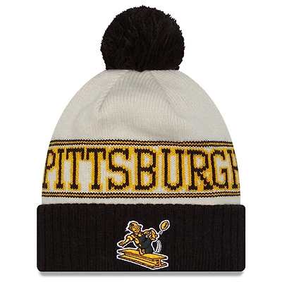 Bonnet en tricot à revers avec pompon pour homme Pittsburgh Steelers 2023 Sideline Historic New Era, noir