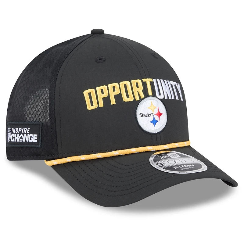 Casquette ajustable New Era noire Pittsburgh Steelers 2025 Inspire Change 9FORTY M-Crown pour homme