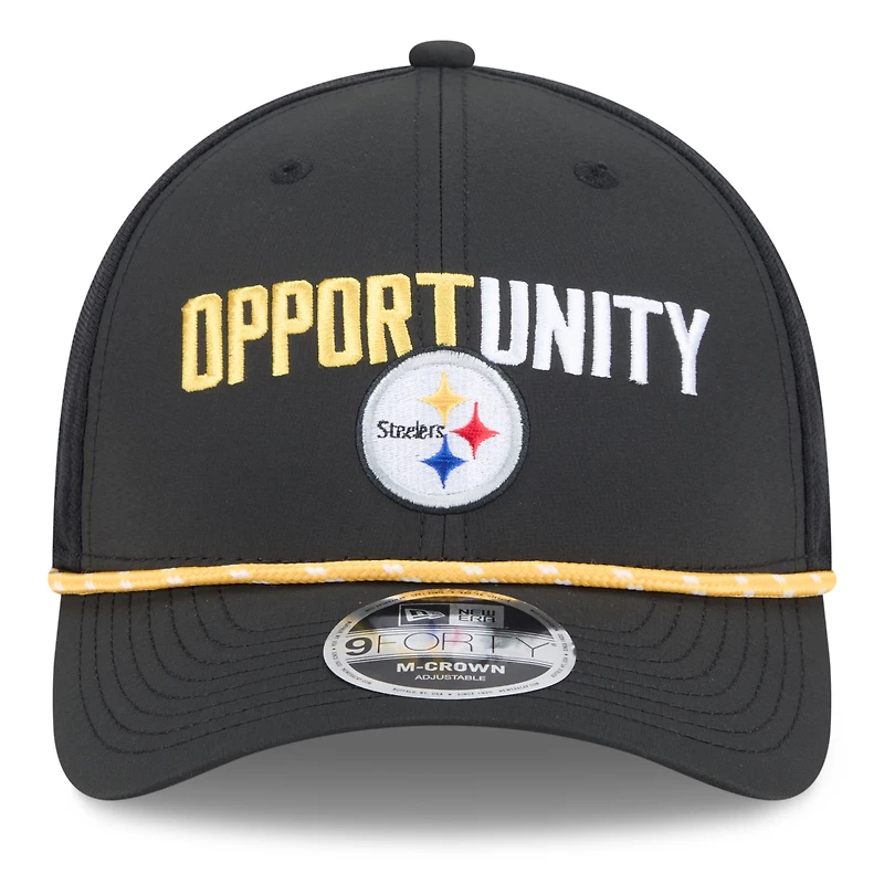 Casquette ajustable New Era noire Pittsburgh Steelers 2025 Inspire Change 9FORTY M-Crown pour homme