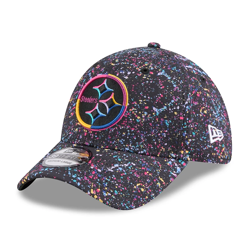 Casquette New Era noire Pittsburgh Steelers 2025 NFL Crucial Catch 39THIRTY Flex pour homme