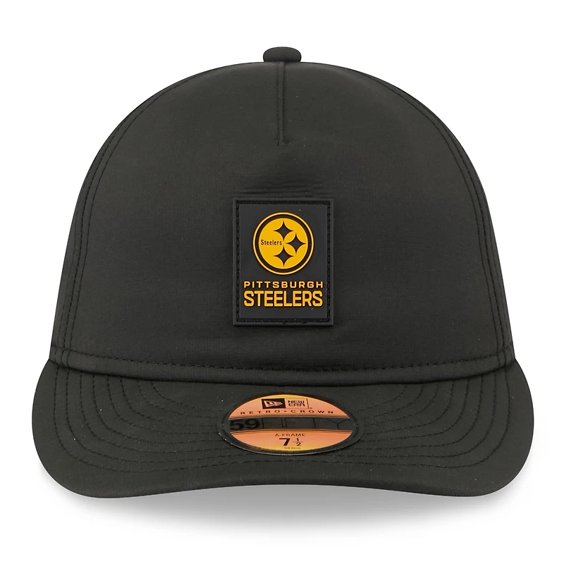 Casquette ajustée New Era noire Pittsburgh Steelers 2025 Sideline Retro Crown 59FIFTY pour homme