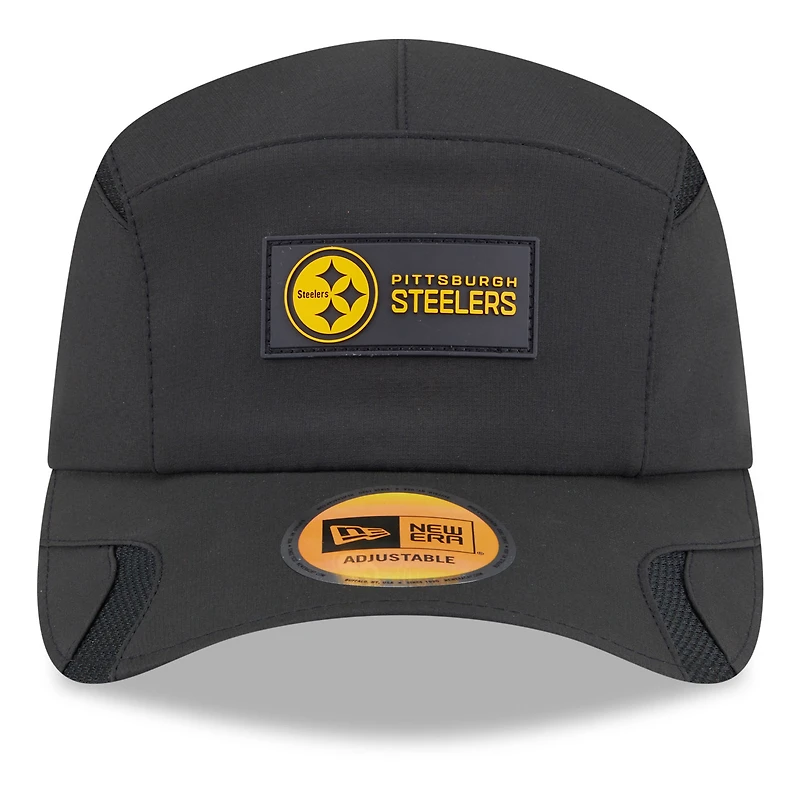 Casquette ajustable noire New Era pour homme des Pittsburgh Steelers 2025 Sideline Runner