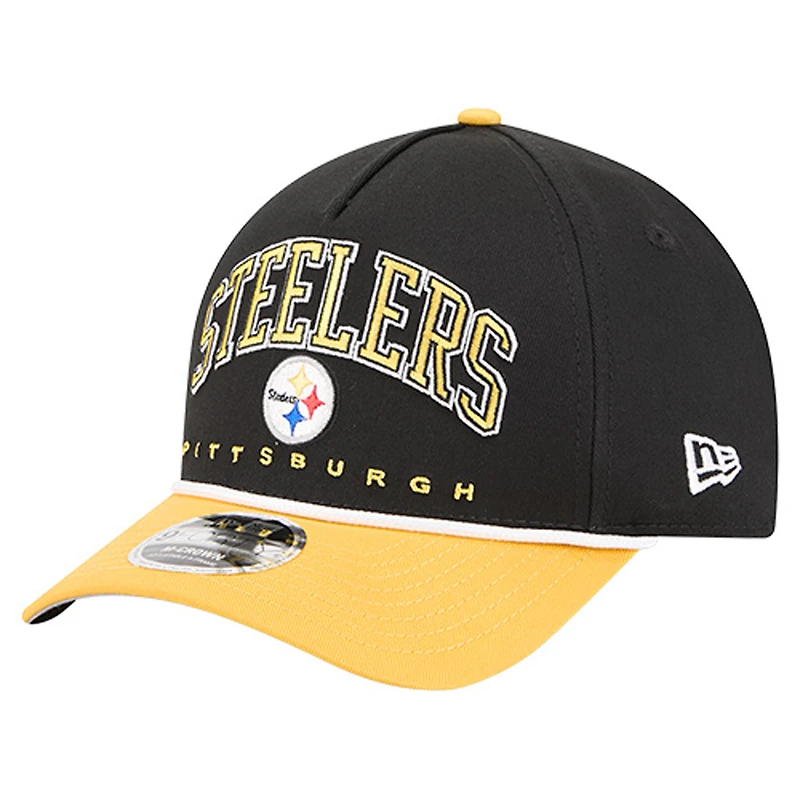Casquette ajustable New Era noire Pittsburgh Steelers Arch COOLERA 9FORTY A-Frame M-Crown pour homme