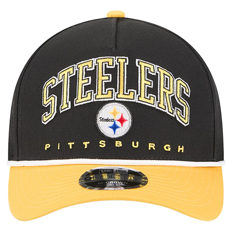 Men's New Era  Black Pittsburgh Steelers  Arch COOLERA 9FORTY A-Frame M-Crown Adjustable Hat