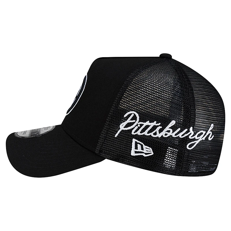 Men's New Era Black Pittsburgh Steelers City Script 9FORTY A-Frame Adjustable Hat