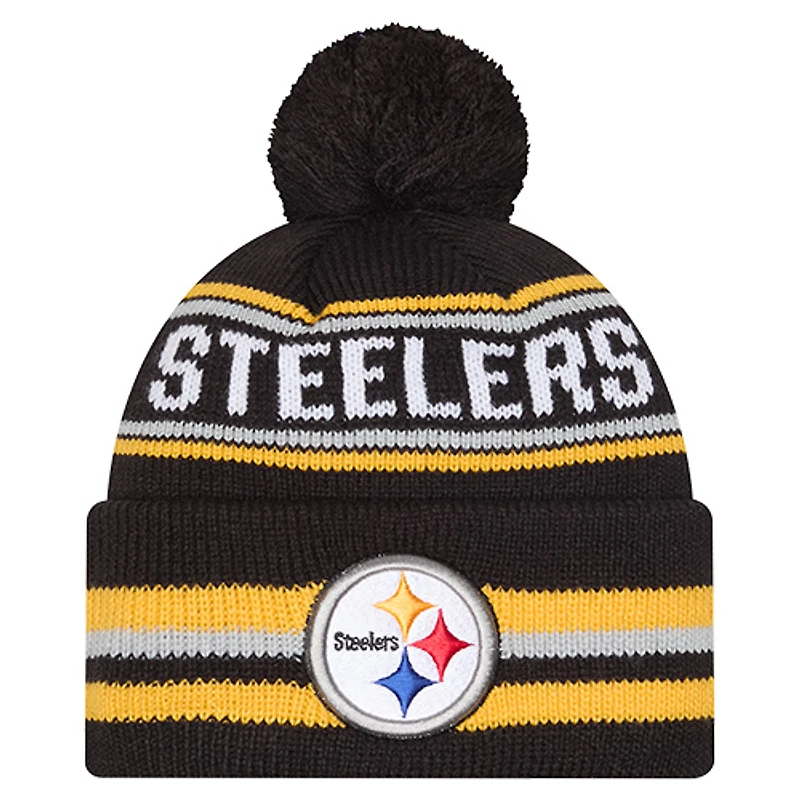 Bonnet à revers classique Pittsburgh Steelers noir New Era pour homme avec pompon