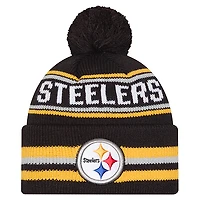 Bonnet à revers classique Pittsburgh Steelers noir New Era pour homme avec pompon