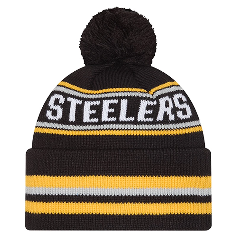 Bonnet à revers classique Pittsburgh Steelers noir New Era pour homme avec pompon