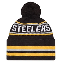 Bonnet à revers classique Pittsburgh Steelers noir New Era pour homme avec pompon