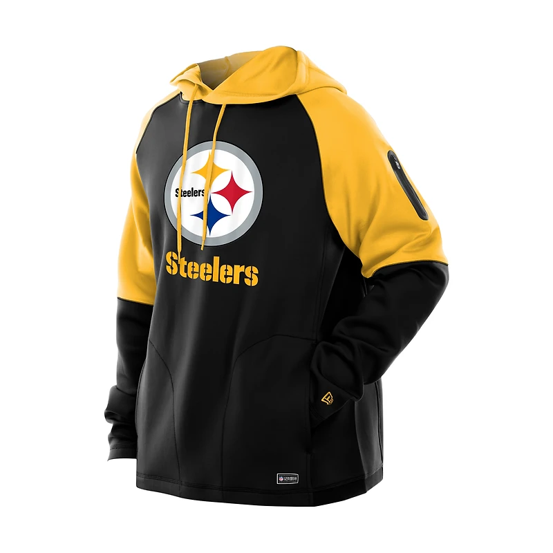 Men's New Era  Black Pittsburgh Steelers Combine Authentic Color Block Raglan Pullover Hoodie