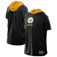 Men's New Era  Black Pittsburgh Steelers Combine Authentic Hooded Raglan Short-Sleeve T-Shirt