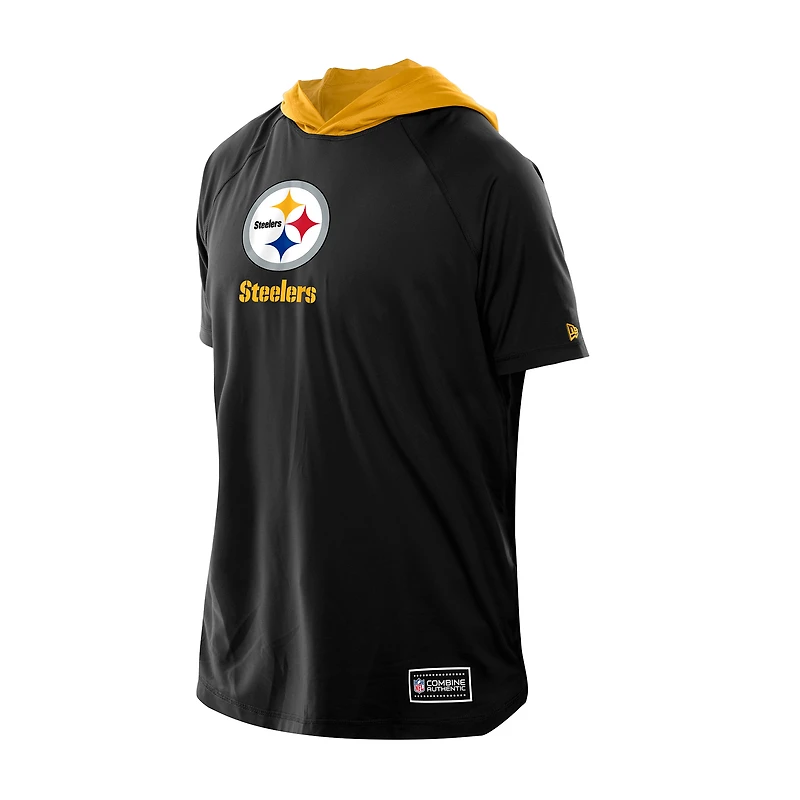 Men's New Era  Black Pittsburgh Steelers Combine Authentic Hooded Raglan Short-Sleeve T-Shirt