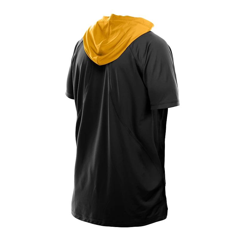 T-shirt à capuche et manches courtes raglan noir pour homme New Era Pittsburgh Steelers Combine Authentic