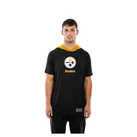 Men's New Era  Black Pittsburgh Steelers Combine Authentic Hooded Raglan Short-Sleeve T-Shirt