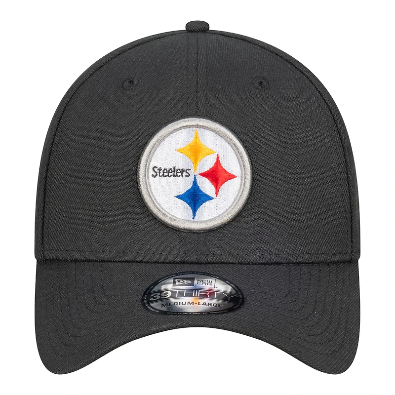 Casquette New Era noire Pittsburgh Steelers Core Team 39THIRTY Flex pour homme