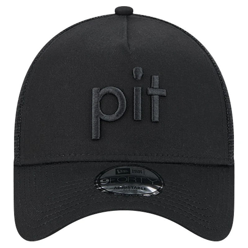 Men's New Era Black Pittsburgh Steelers Domain 9FORTY A-Frame Trucker Adjustable Hat