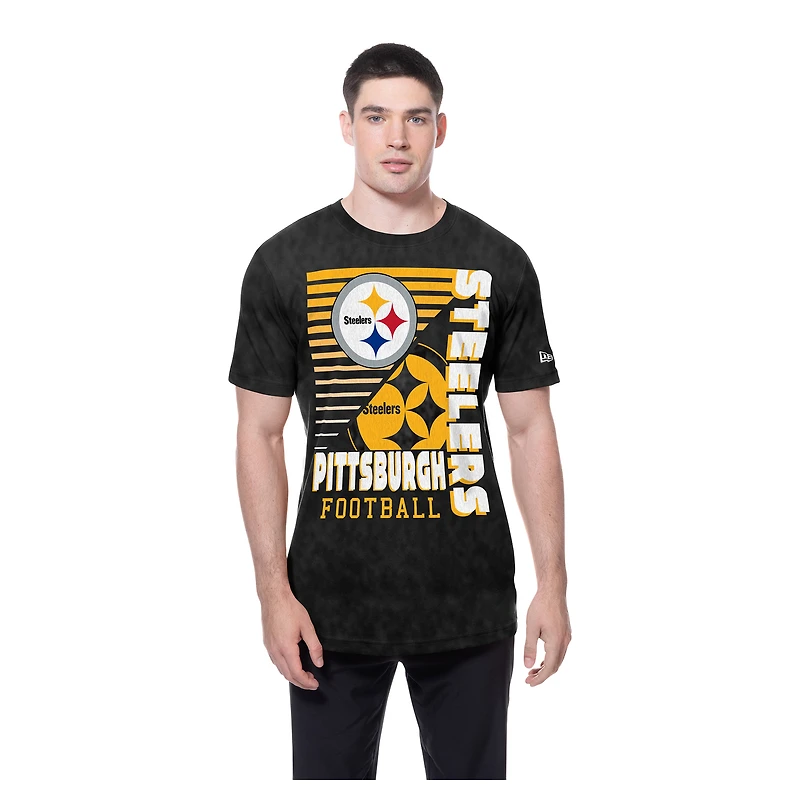 T-shirt oversize délavé aux enzymes New Era noir des Pittsburgh Steelers pour homme