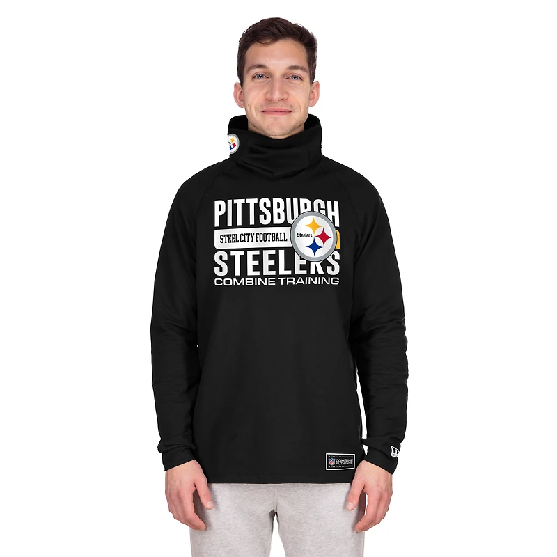 Men's New Era Black Pittsburgh Steelers Functional Fandom Balaclava Helmet Stripe Tri-Blend Hoodie