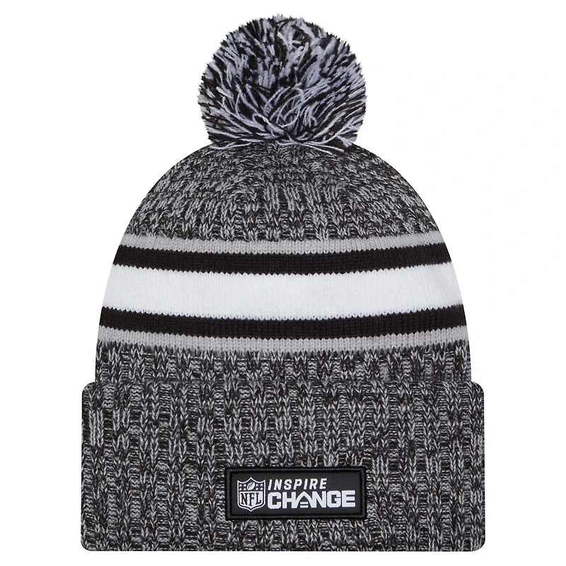 Men's New Era Black Pittsburgh Steelers Inspire Change Cuffed Knit Hat with Pom