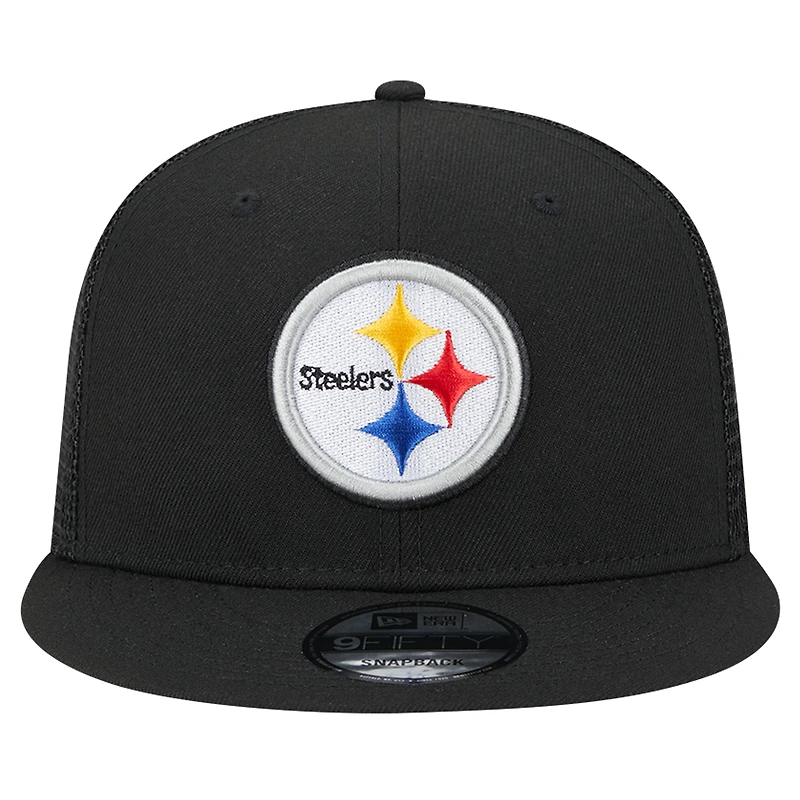 Casquette à visière noire à pression 9FIFTY Main Trucker des Steelers de Pittsburgh de New Era pour homme