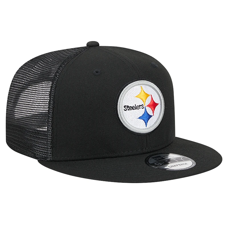 Casquette à visière noire à pression 9FIFTY Main Trucker des Steelers de Pittsburgh de New Era pour homme