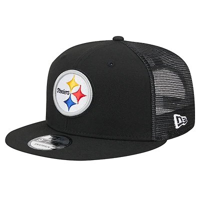 Casquette à visière noire à pression 9FIFTY Main Trucker des Steelers de Pittsburgh de New Era pour homme