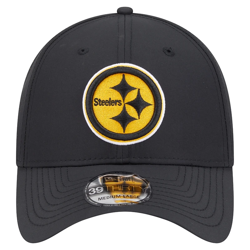 Casquette New Era noire Night 39THIRTY Flex des Pittsburgh Steelers pour homme