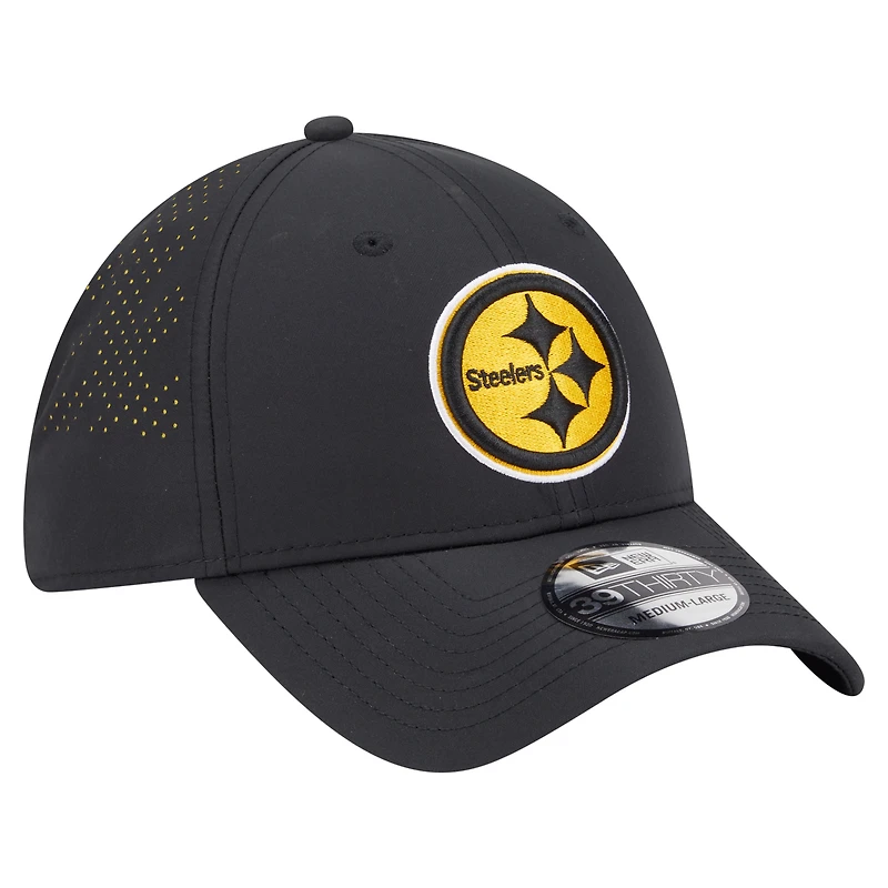 Casquette New Era noire Night 39THIRTY Flex des Pittsburgh Steelers pour homme