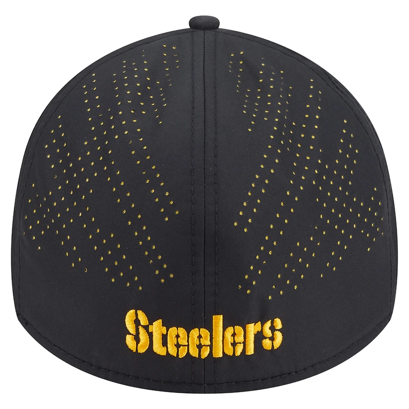 Casquette New Era noire Night 39THIRTY Flex des Pittsburgh Steelers pour homme