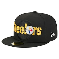 Men's New Era  Black Pittsburgh Steelers Overlap Wordmark 59FIFTY Fitted Hat