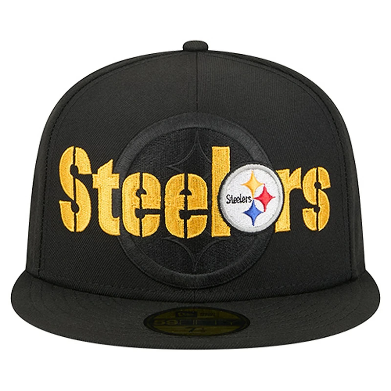 Men's New Era  Black Pittsburgh Steelers Overlap Wordmark 59FIFTY Fitted Hat