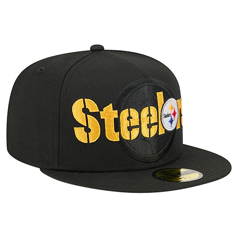 Men's New Era  Black Pittsburgh Steelers Overlap Wordmark 59FIFTY Fitted Hat