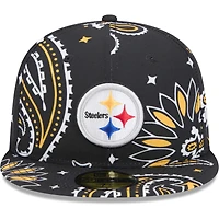 Men's New Era Black Pittsburgh Steelers Paisley 59FIFTY Fitted Hat